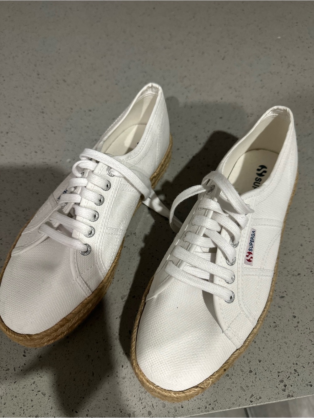 Superga White Canvas Espadrille-Style Lace-Up Sneakers